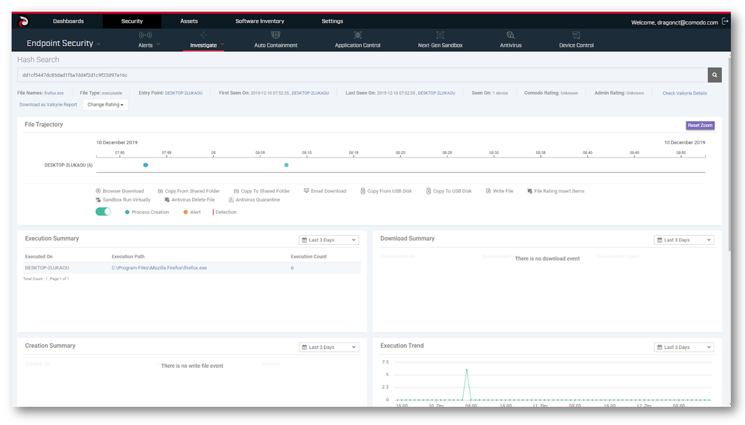 Comodo Endpoint Security Hash Search